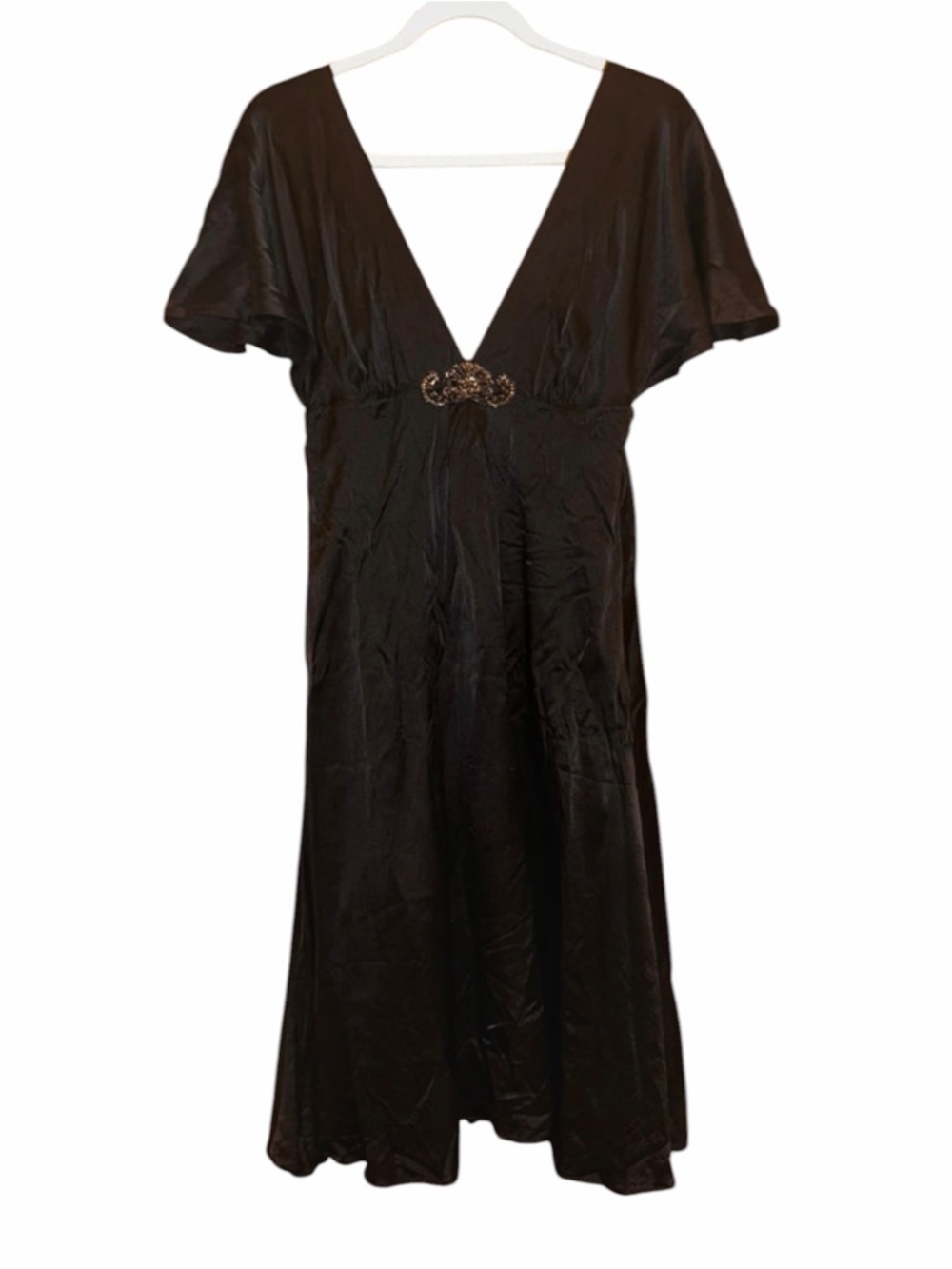 Zara Black V-Neck Midi Dress with Decorative Waist Detail - Picture 4 of 5